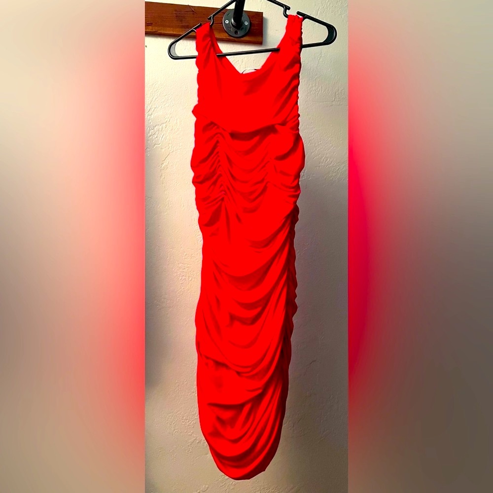Calvin Klein Red Formal Zip Detail Midi Dress Sz 14